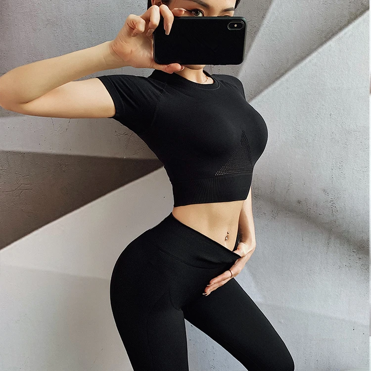 Women's Energy Seamless Yoga Shirts Short Sleeve Crop Top Basic Scoop Neck Shirts for Women Yoga Sports Fitness Gym Workout Top