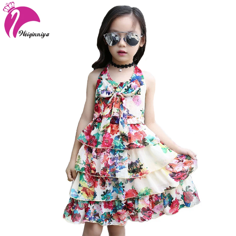Dress For Girls Print Dresses For Girl Summer Sleeveless Floral Layered