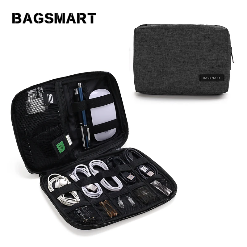 BAGSMART органайзер для путешествий, для передачи данных, SD карта, USB кабель, цифровое устройство, электронные аксессуары, сумка, нейлоновая дорожная сумка, мужская сумка