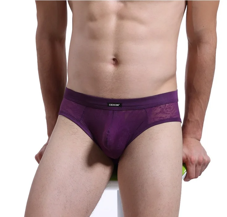 Cockcon Brand New Sexy Underwear Men Lace U Convex Pouch Briefs Shorts Man Low Waist Thin