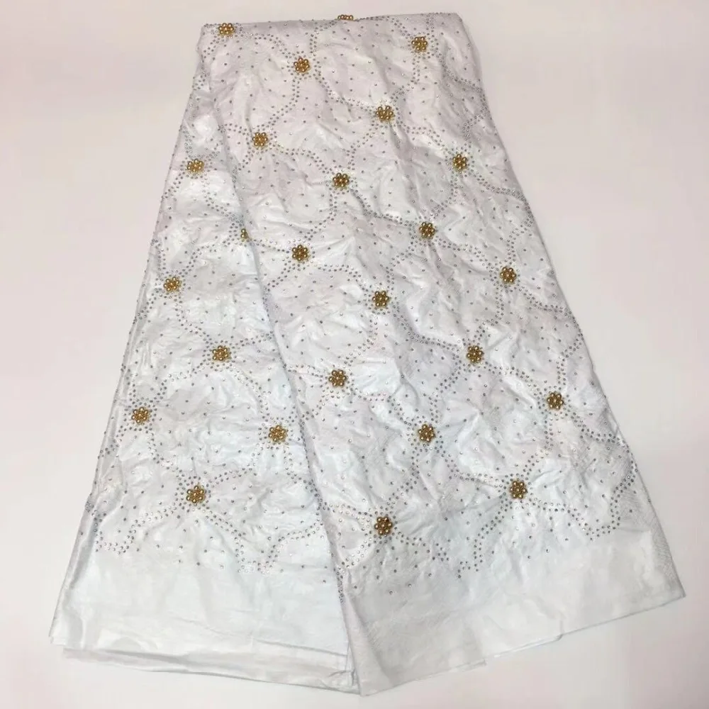 Tissus дентель Блан Африканский Базен riche ткань высокого качества Базен riche getzner тяжелый с бисером и кружевом Ткань 5 ярдов/setXLZ-1