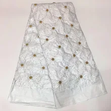 Tissus дентель Блан Африканский Базен riche ткань высокого качества Базен riche getzner тяжелый с бисером и кружевом Ткань 5 ярдов/setXLZ-1