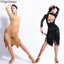 Новое сексуальное кружевное платье с кисточками для латинских танцев с открытой спиной Платья для конкурса бальных танцев женские