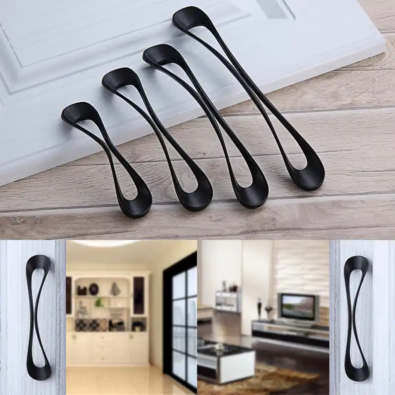 Black Aluminum Wardrobe Door Handles Modern Simple Alloy Cabinet