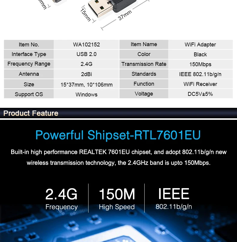 USB Wifi адаптер 150 Мбит/с беспроводная сетевая карта 2,4G мини USB Wifi приемник 2dBi антенна для ПК ноутбука 802,11g/b/n