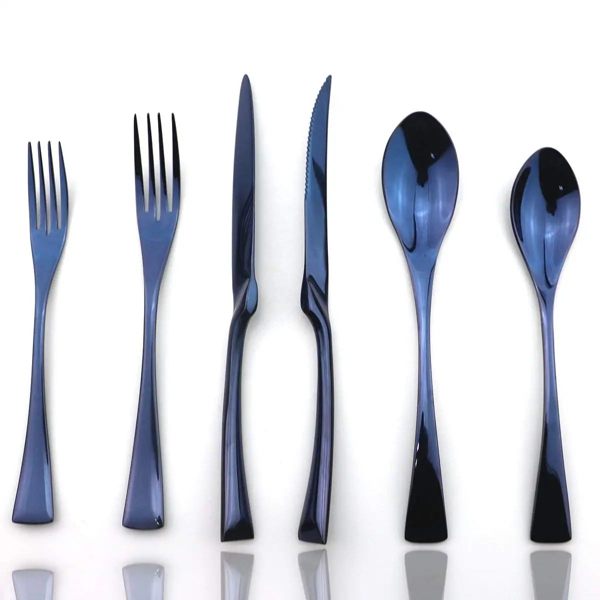 

High Grade Mirror Dinnerware 304 Stainless Steel Cutlery Set Blue Kitchen Tableware Knife Fork Spoon Dessert Dinnerware 6pcs/set