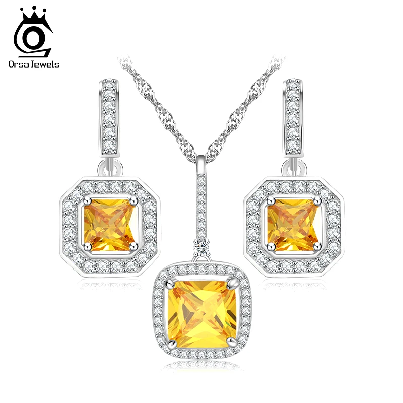 

ORSA JEWELS 2018 New Arrival Women's Yellow Cubic Zirconia Jewelry Set With Earring & Necklace For Wedding OS74