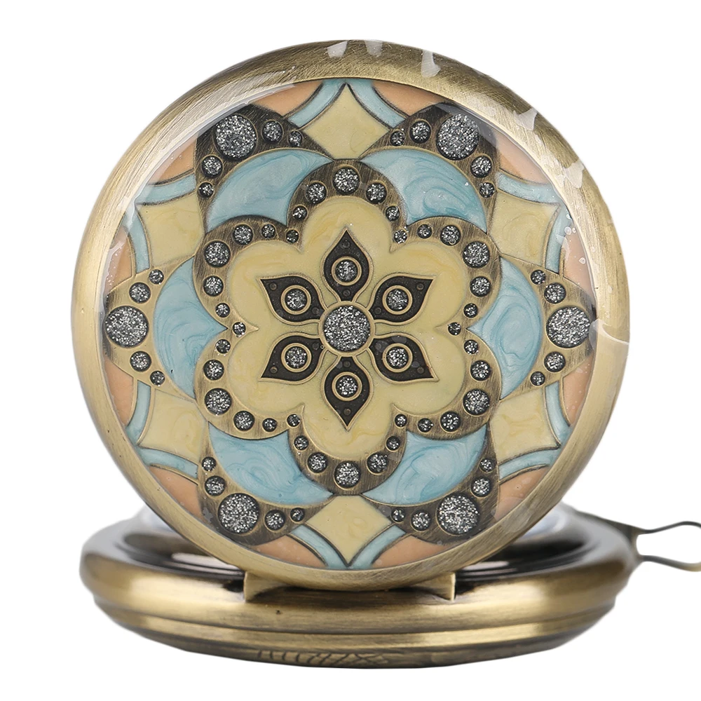 Carving Circle Flowers Pendant Pocket Watch Mens Steampunk Bronze Hand Winding Mechanical Watches Skeleton Hand Around Clock1 (3)