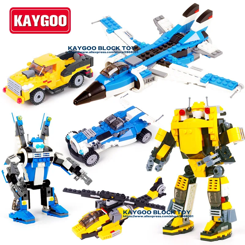 Kaygoo Military 3 in 1 Fighter Future Helicopter Robot super car truck bricks boy plane Set