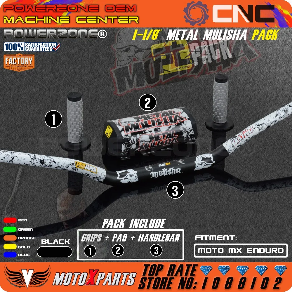 Pro Taper Grips + Metal Mulisha Handlebars Oversized 1 1/8" 28mm Fat