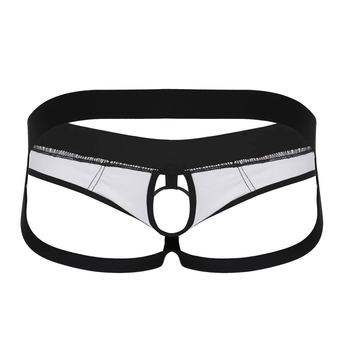 Men Stretch G String Panties-Sexy Male Mens Lingerie Faux Leather Open Back and Hollow Out Jockstrap Low Rise Bikini G-string Underwear with Metal O-Ring