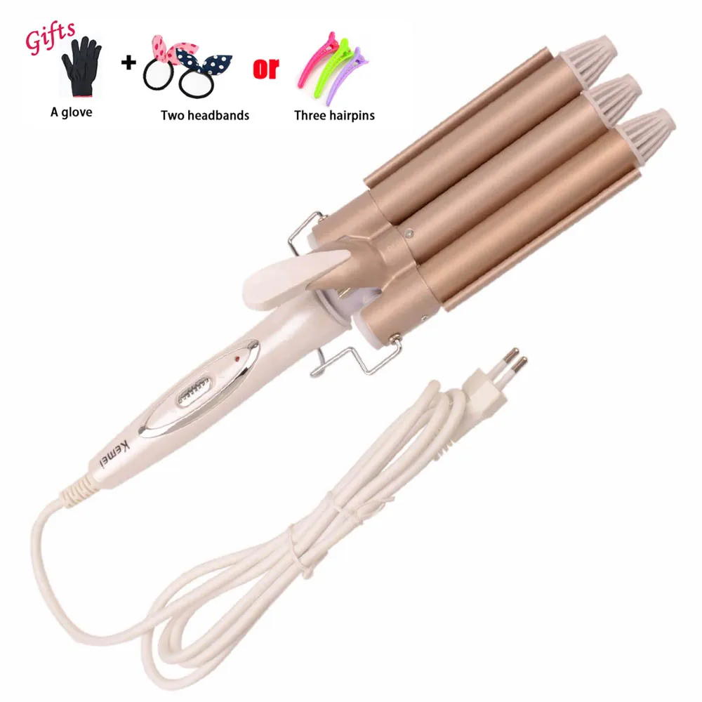 

Automatic Perm Splint Ceramic Hair Curler 3 Barrels Big Wave Hair Curling Iron Hair Waver Curlers Styling Tools 110-220V C01
