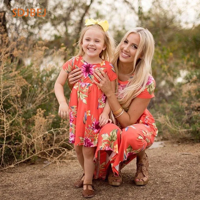 2018 Mother And Daughter Dress Summer Floral Woman Girls Party Dresses ...