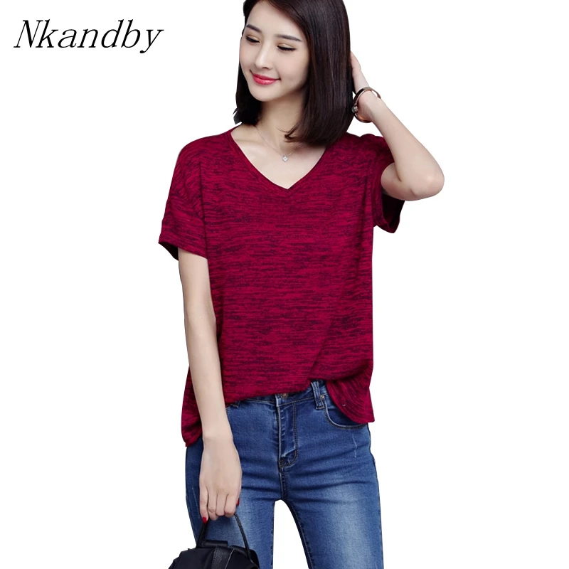 

Plus size T shirts 2018 Summer Clothing For Women Casual Loose V neck Short sleeve Solid Oversized Tee Lady Big size T-shirt