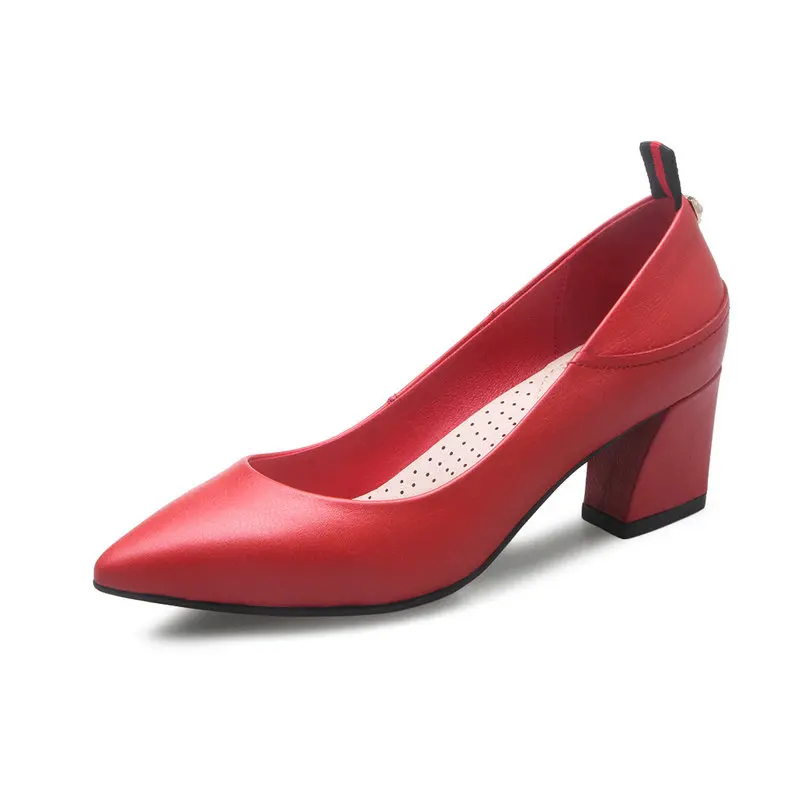 Neue Frauen 2019 High Schuhe Leder rot Sommer Frau Schwarzes Nnemaone Echtem Hochzeit Heels Pumpen Frühling Spitz T4g5w