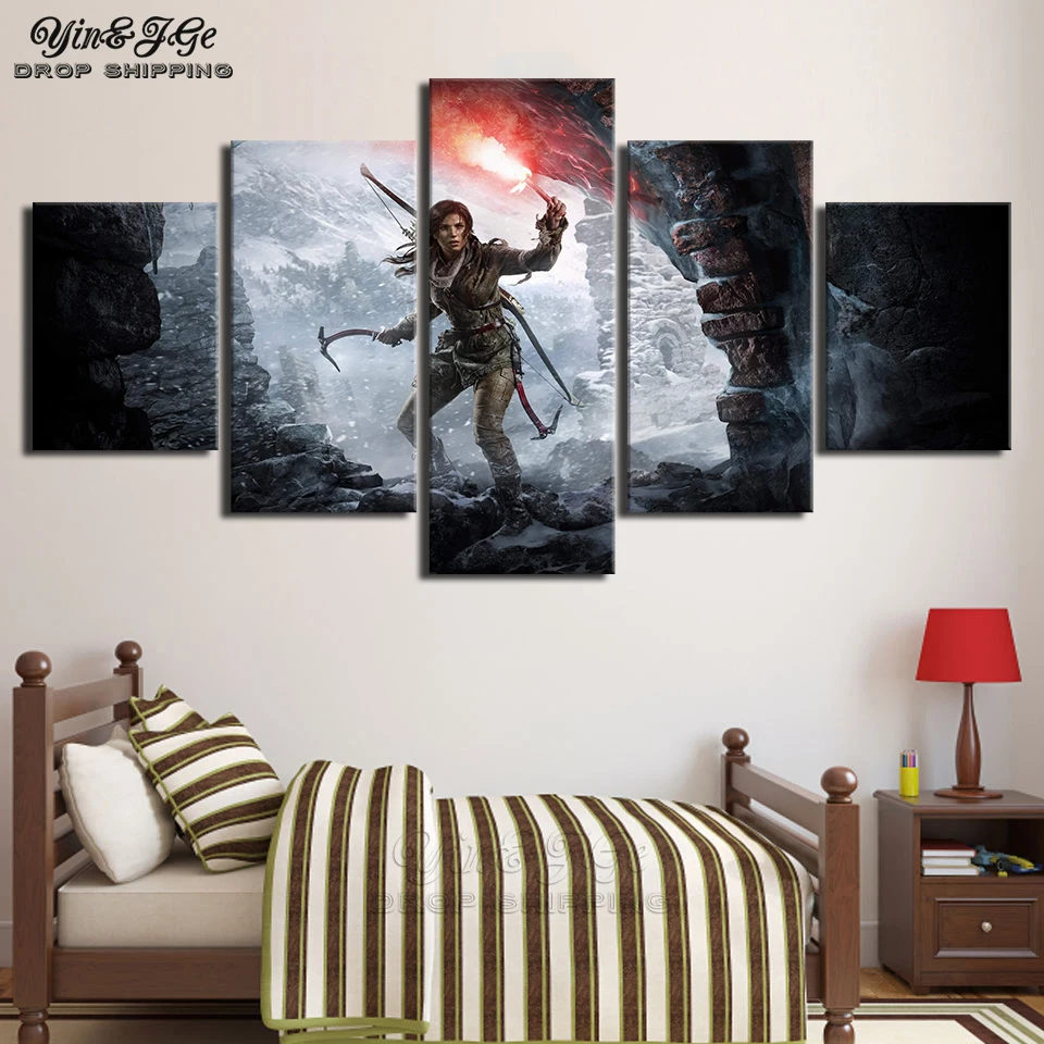 Canvas Painting Home Wall Art Prints Frame 5 Pieces Game Rise of the tomb raider Abstract Poster Modular Living Room Decoration | Дом и сад