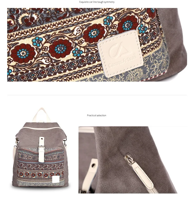 Bolsa de Ombro Zhierna Mochila Feminina Pacote Estilo Nacional Retro Escola Vento Menina Lona Flor Bolsa Prático 5 Zhierna bolsa de ombro mochila feminina pacote