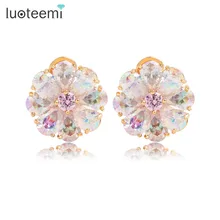 Luoteemi Роскошные Мода идеальный жемчужина покроя RAINBOW кубический циркон цветок Серьги для Для женщин Champagne Gold Цвет ювелирные изделия