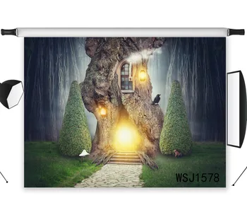 

LB Polyester & Vinyl Halloween Fairytale Tree House Crow Terrible Tree Root Photography Photo Background Studio Backdrop Decor