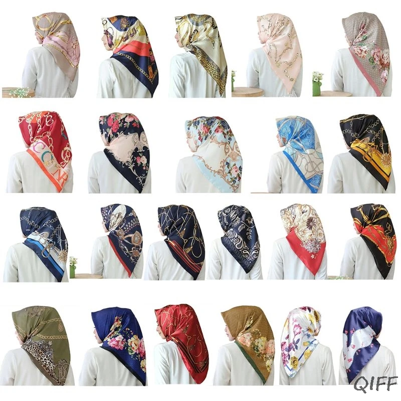 

22 Color Malaysia Muslim Hijab Women Imitation Silk Colored Geometric Floral Square Shawl Scarf Islamic Head Wrap Headscarf 90CM