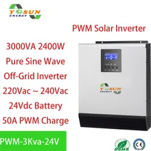 2400W PWM Solar Inverter 3Kva 24V 230Vac Build-In 50A Pure Sine Wave Inverter Solar 50A AC Charge Controller