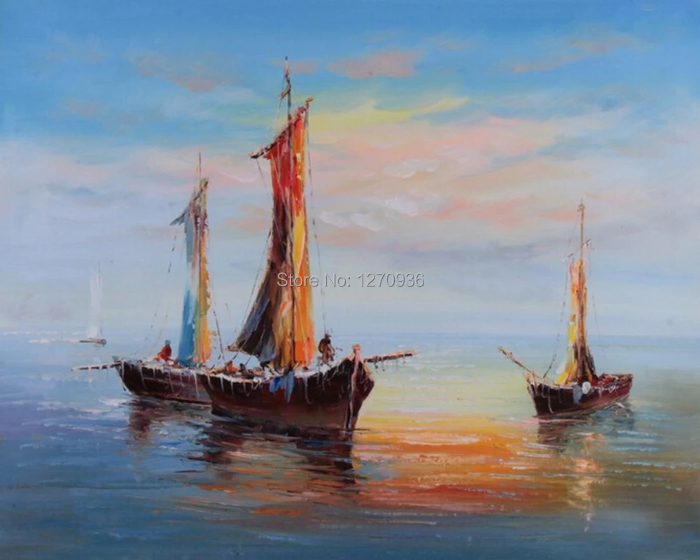 

Skilled Artist Handmade Beautiful Color Boats Oil Painting on Canvas Abstract Seascape Oil Painting for Wall Art Canvas Painting