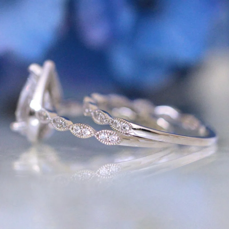 Obligation Silver Double Engagement Wedding Band Rings Pair Silver Oval zircon Ring Set For Women Bridal Jewelry