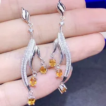 Натуральный настоящий цитрин большие серьги-подвески 925 стерлингового серебра ювелирные украшения 0.25ct* 6 шт драгоценных камней# S962806