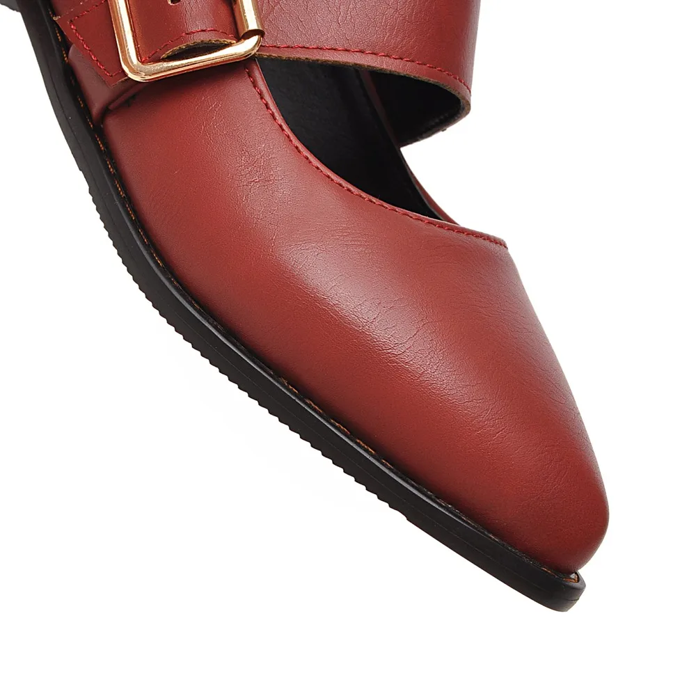 Новые модные дамские туфли на плоской подошве с пряжками ремешком на лодыжке и острыми носами Дамская обувь с вырезами на плоской подошве больших размеров(34-43