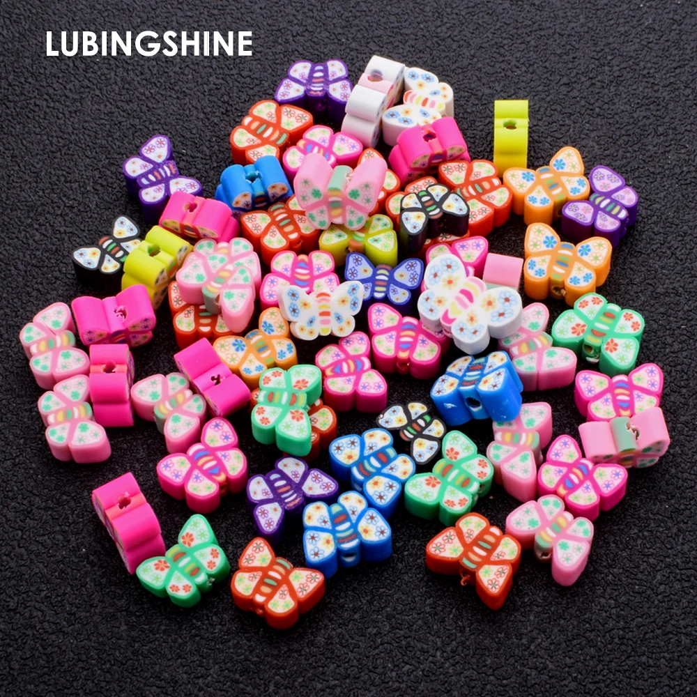 

Cute Smile Face Butterfly Beads for Bracelets DIY Jewelry Making Accessories Supplies Soft Clay Mix Color Spacer Beads for Kids