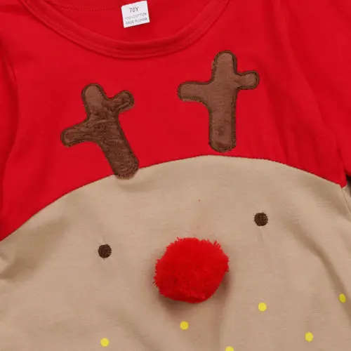 Pudcoco для новорожденных мальчиков и девочек, милый Рождественский комбинезон с оленем, комбинезон, одежда+ полосатая шляпа, комплект из 2 предметов