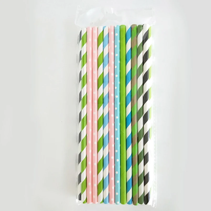

25pcs/set Creative Stripe Paper Drinking Straws Straight Disposable Juice Paper Straws Decor Tools Birthday Party Accessories