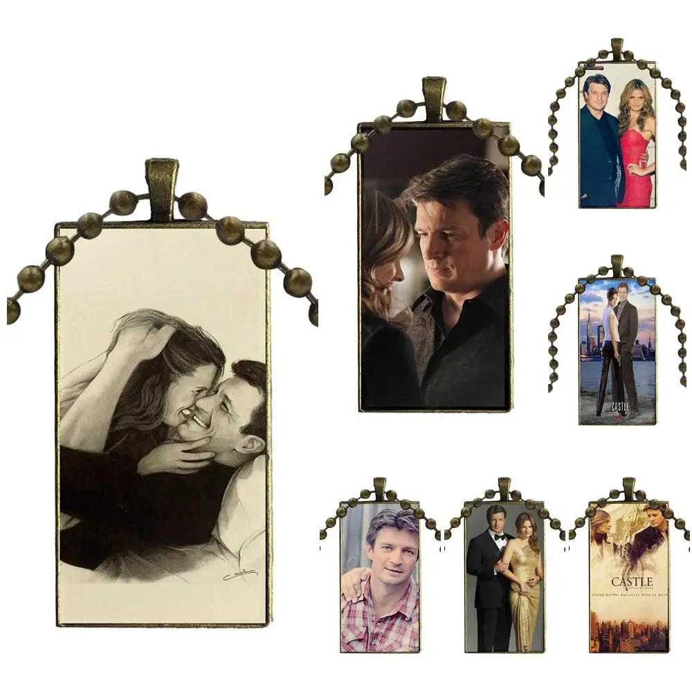 

For Women Handmade Girls Glass Cabochon Pendant Necklace Rectangle Fashion Necklace Tv Castle Nathan Fillion Stana Katic