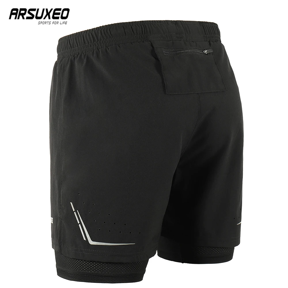 

ARSUXEO 2019 Mens Running Shorts 2 in 1 with Longer Liner Active Training Exercise Jogging Sports Shorts Quick Dry B192