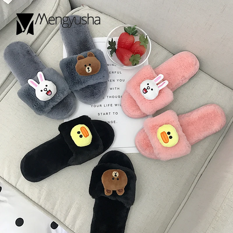 Меховые тапочки домашние плюшевые шлепанцы с рисунком кролика медведя утки