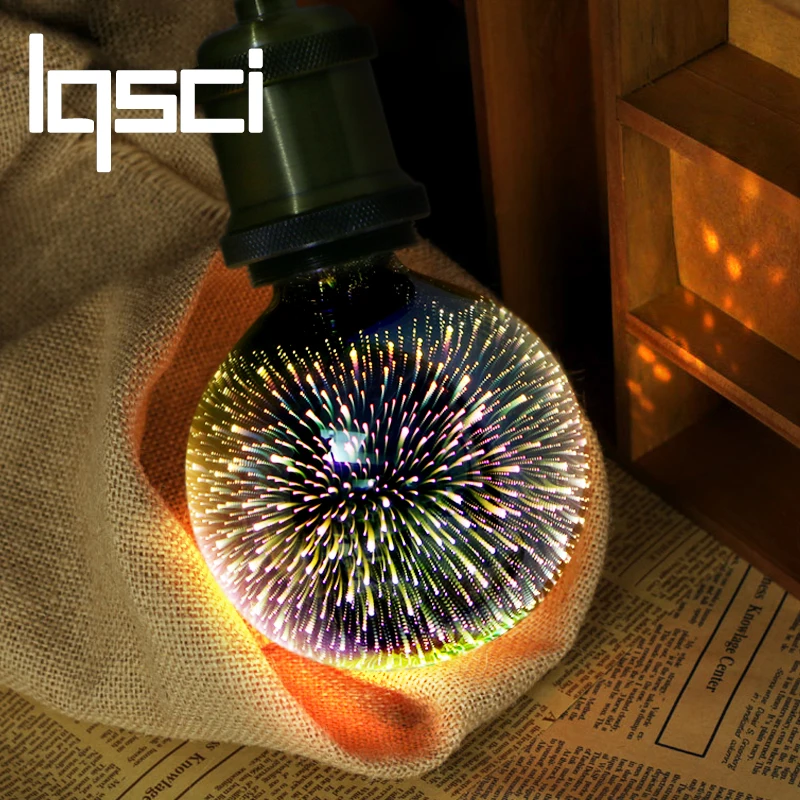 Beste LED Gloeilamp E27 3D Vuurwerk Decoratieve Edison 110 V 220 V Party Lamp A60 ST64 G80 G95 G125 Vakantie Kerst decoratie