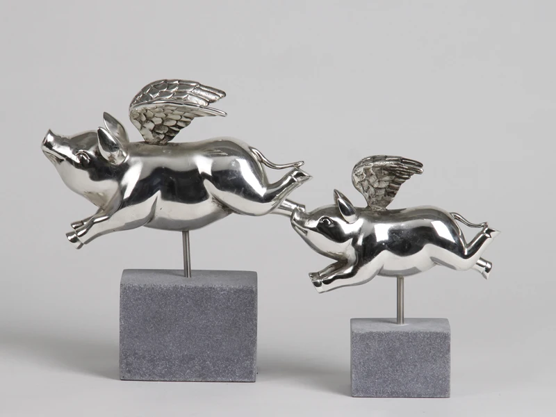 modern creative ornaments water silvered resin crafts home bedroom happiness Flying Pig Decoration |