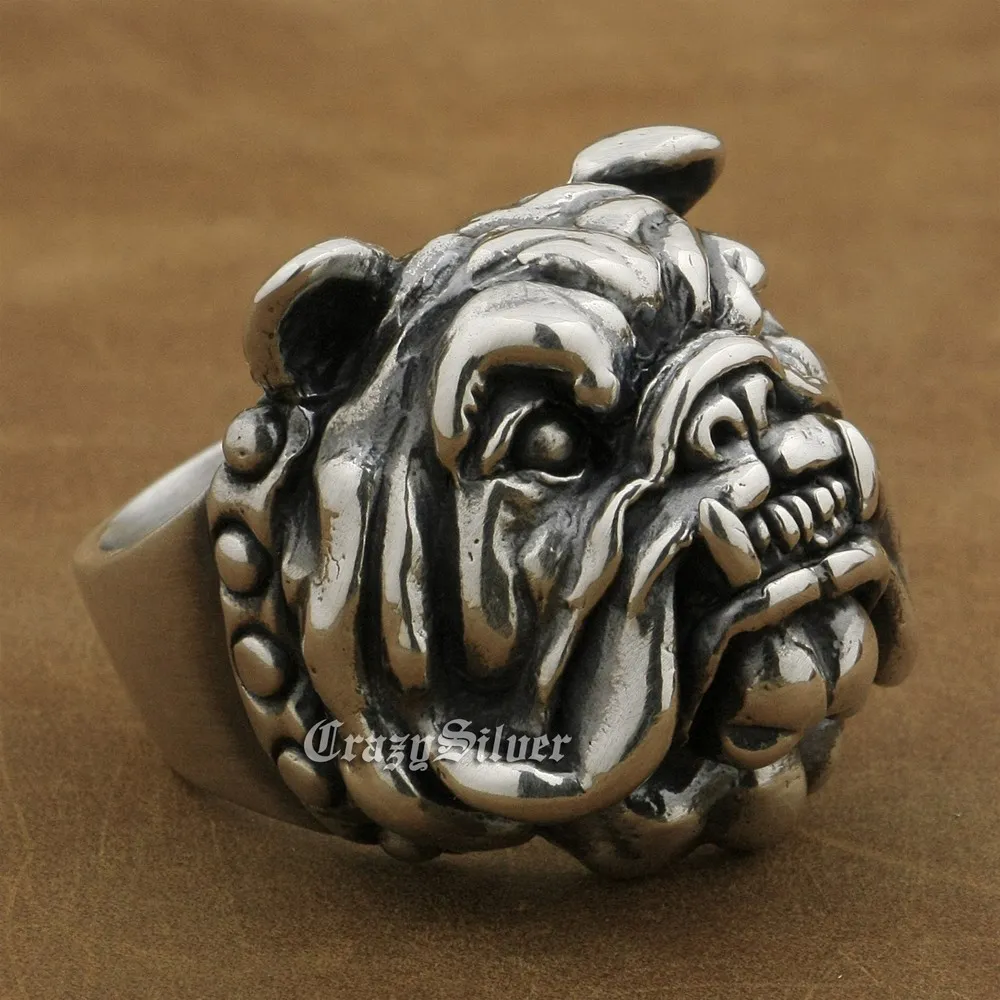 

Huge 925 Sterling Silver Pitbull Bulldog Ring Mens Biker Punk Ring TA12A US 7~15