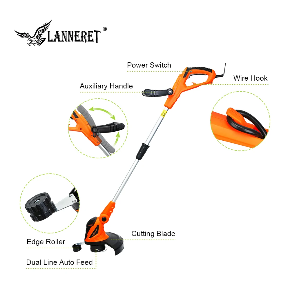 LANNERET 550W AC Electric Grass Trimmer Hand Cleaner Grass Cutter Machine Line Trimmer Ajustable Shaft Rotation Tube Garden Tool LANNERET 550W AC Electric Grass Trimmer Hand Cleaner Grass Cutter Machine Line Trimmer Ajustable Shaft Rotation Tube Garden Tool