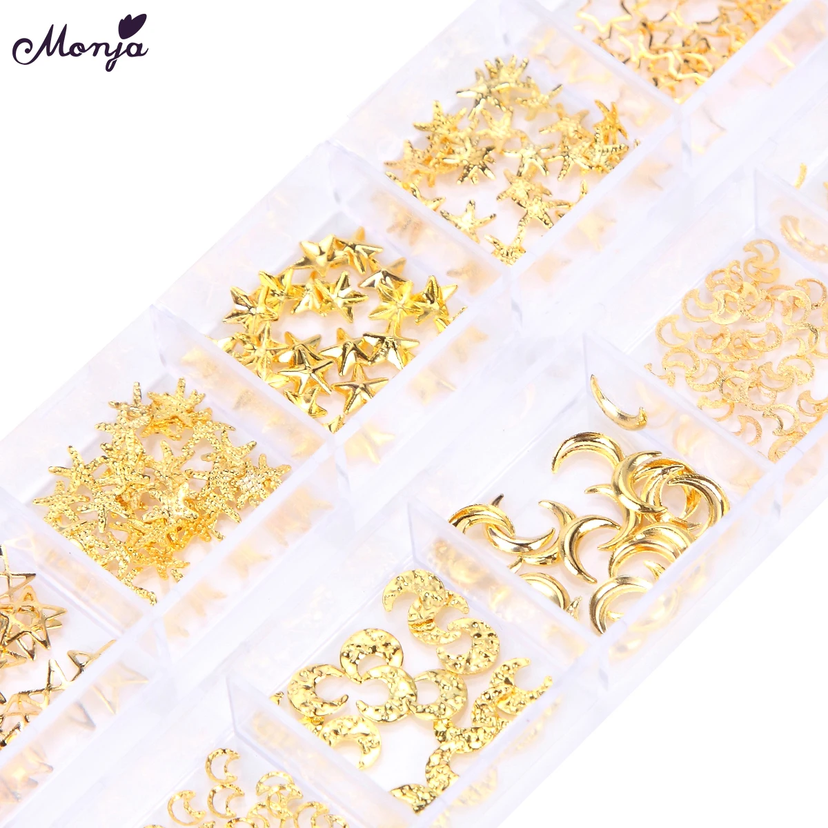 Monja 12 Сетки смешанный стиль дизайн ногтей Луна Звезда золотые металлические заклепки 3D DIY Шарм украшения аксессуары