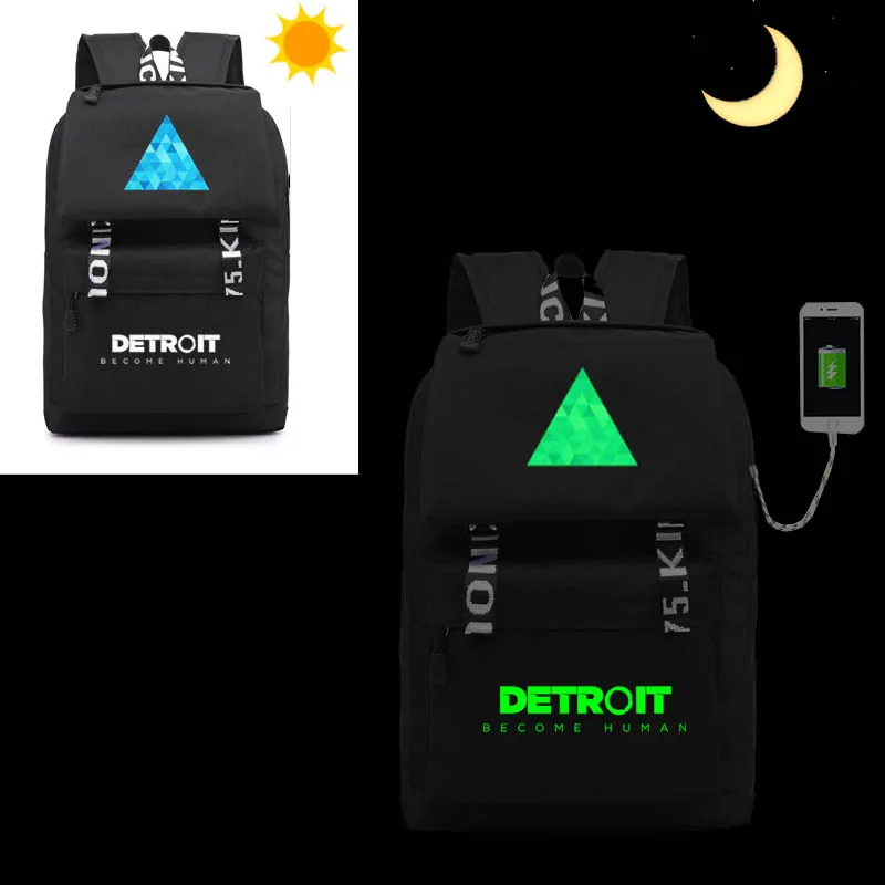 

detroit become human backpack cosplay USB bag schoolbag Oxford shoulders bag travelling bag for men and women