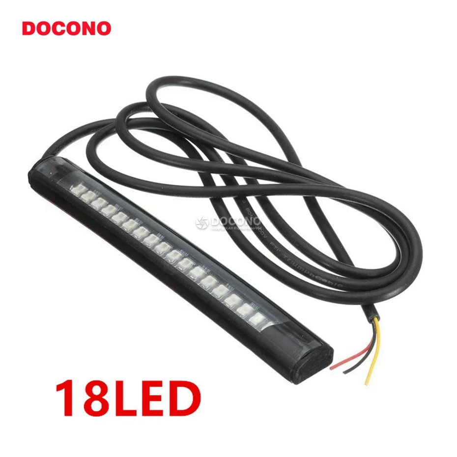 

DOCONO Universal Flexible 18 LEDS Motorcycle Brake Tail Light Motorbike Turn Signal Stop License Plate Light for Honda Suzuki