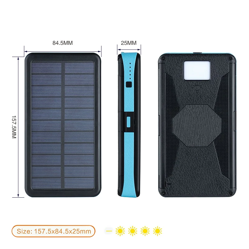 Banco de energía Solar de 20000mAh batería externa Dual USB batería de polímero a prueba de agua Ca