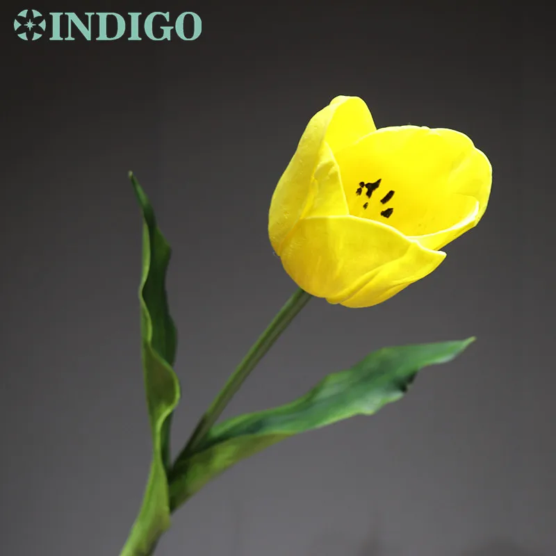 INDIGO - 5PCS/Lot Holland PU Yellow Tulip Decorative Artificial Flower Wedding Flower Home Hotel Party Event Decoration-0