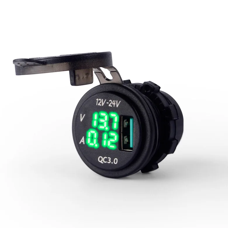 Quick Charge 3.0Amp with Blue LED Voltmeter & AMP Indictator Digital Display QC 3.0 USB Charger Socket for Car Boat Motorcycle