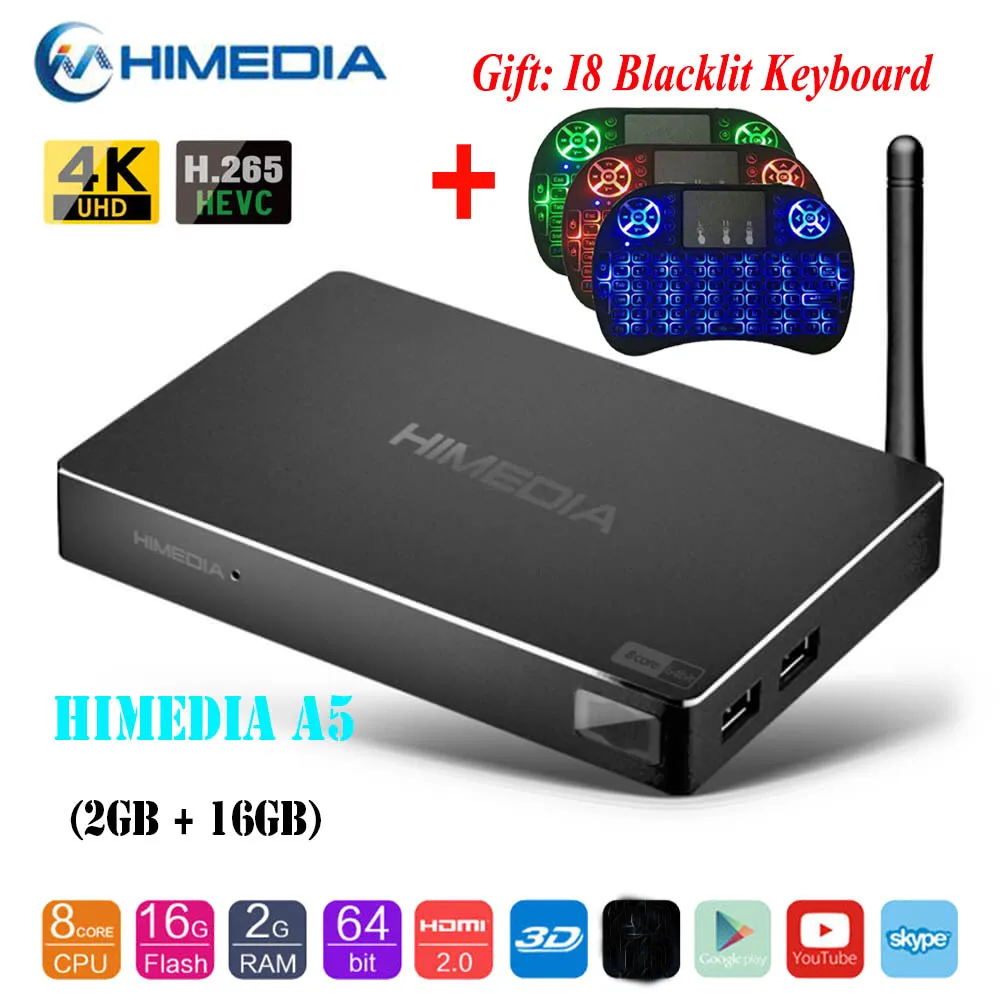 Himedia Q30 4K 3D Smart tv Android 7,1 tv Box 2 ГБ 8 ГБ; Himedia A5 Android 6,0 2 Гб 16 Гб WiFi сетевой домашний кинотеатр HD медиаплеер