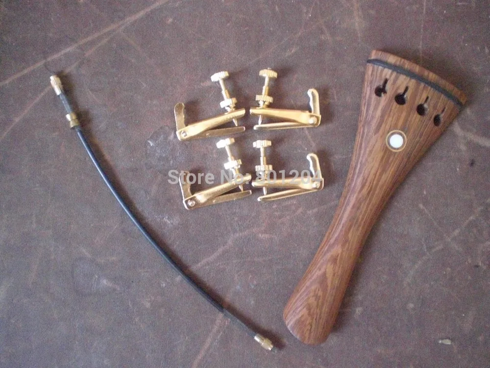 

1 PC WENGE WOOD Violin tail piece 4/4 with GOLD COLOR Fine tuners and tail gut