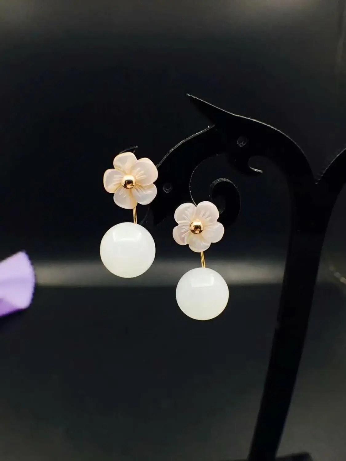 

SHILOVEM 18k yellow gold real Natural white Jasper drop earring classic fine Jewelry women wedding gift 10*10mm yze1010610hby