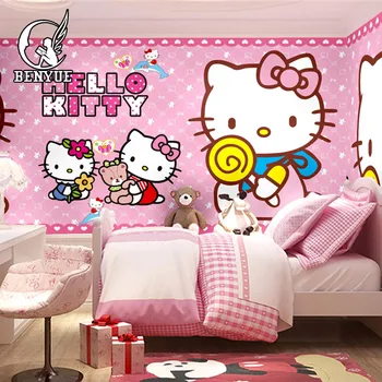

Free shipping Custom size Children's Room hello Kitty cartoon wallpaper mural Waterproof girl boy wall paper for kids Bedroom