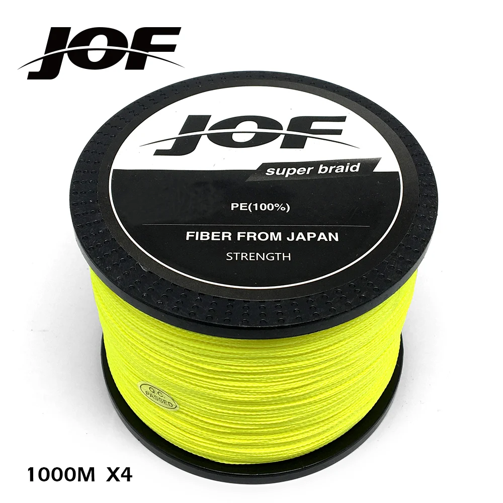 JOF PE Braided Fishing Line Fluorescent Yellow Multifilament Fishing Cord Strong 4 Strands 100M 150M 300M 500M 1000M